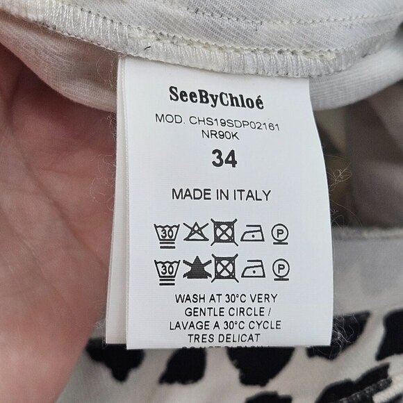 See By Chloe Leopard Print Crop Jean Black/White Women’s Size 34 U.S. 2 Mid Rise - Picture 5 of 12